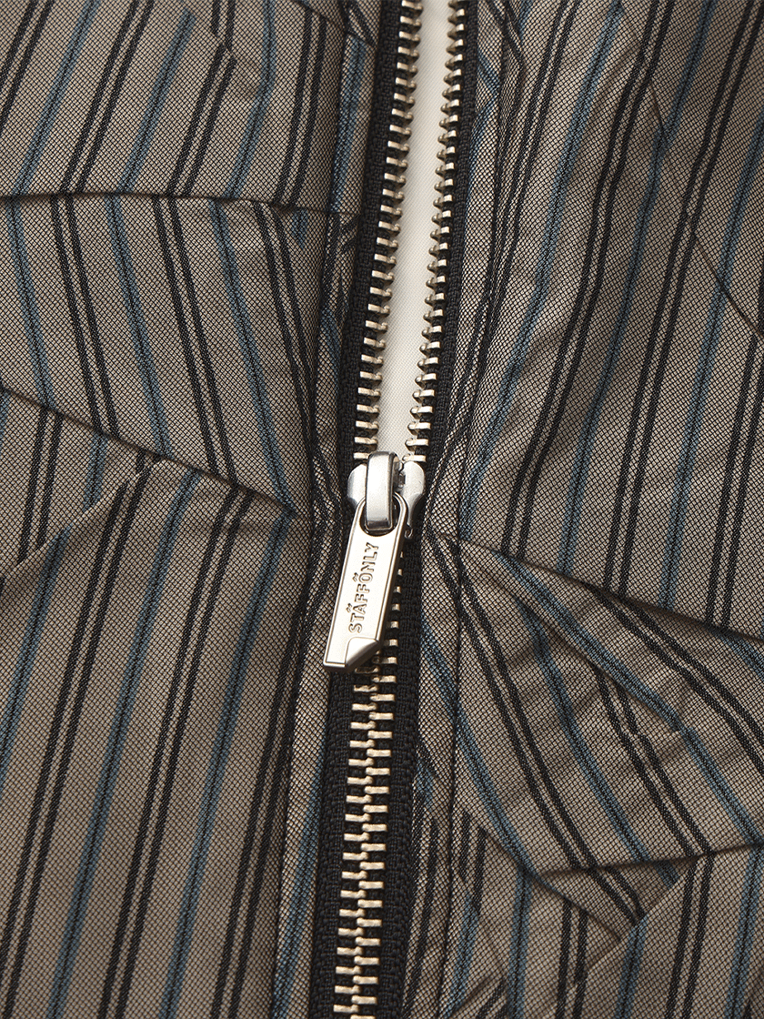 Crinkled Overlay Zip Shirt Gray
