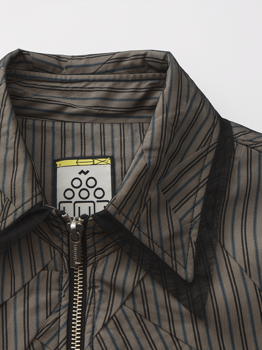 Crinkled Overlay Zip Shirt Gray