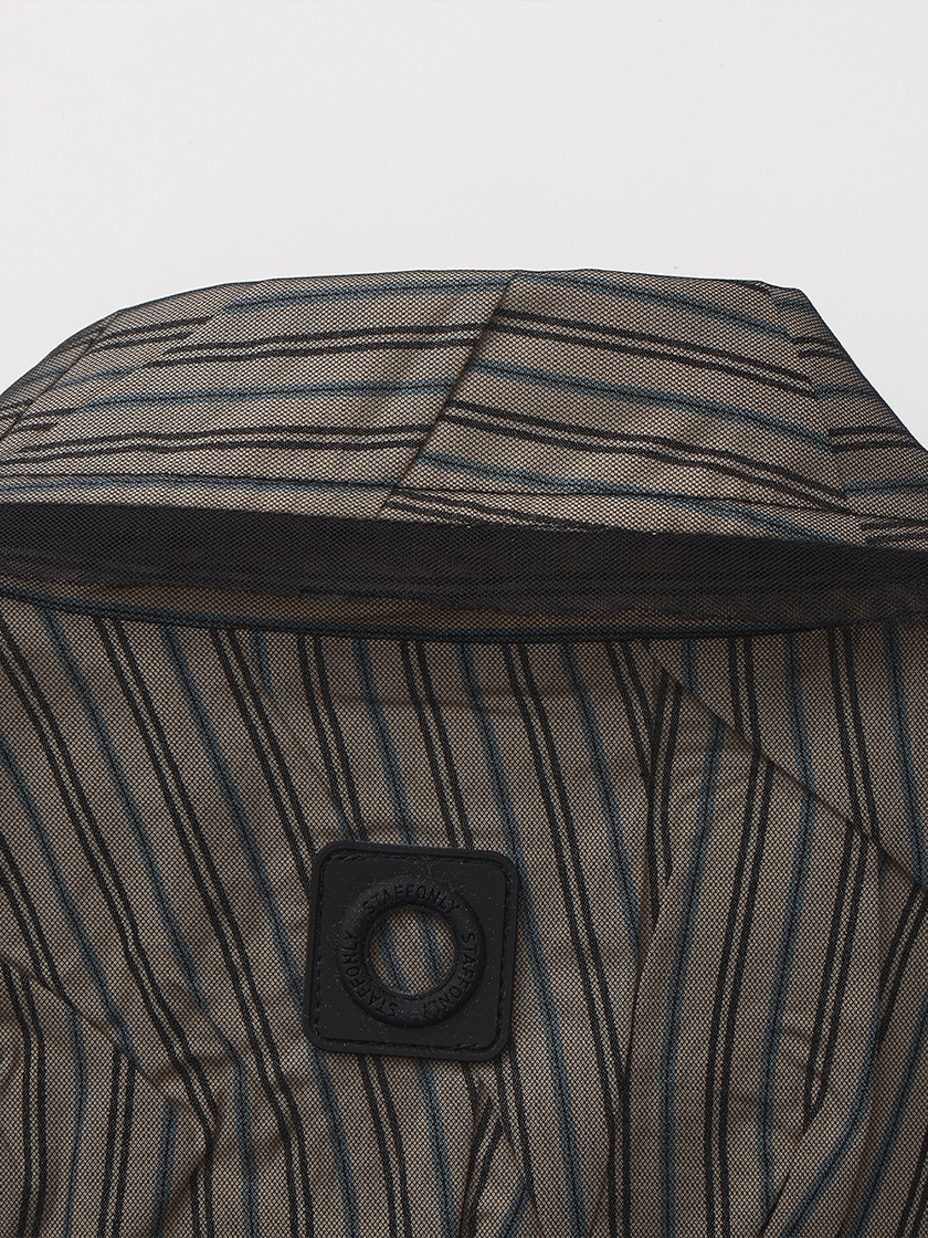 Crinkled Overlay Zip Shirt Gray