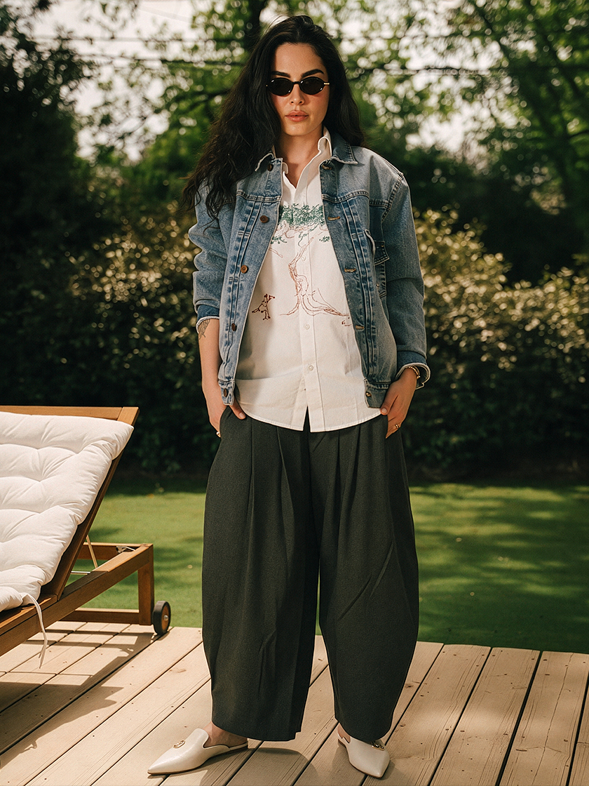 Double Pleat Barrel Trousers