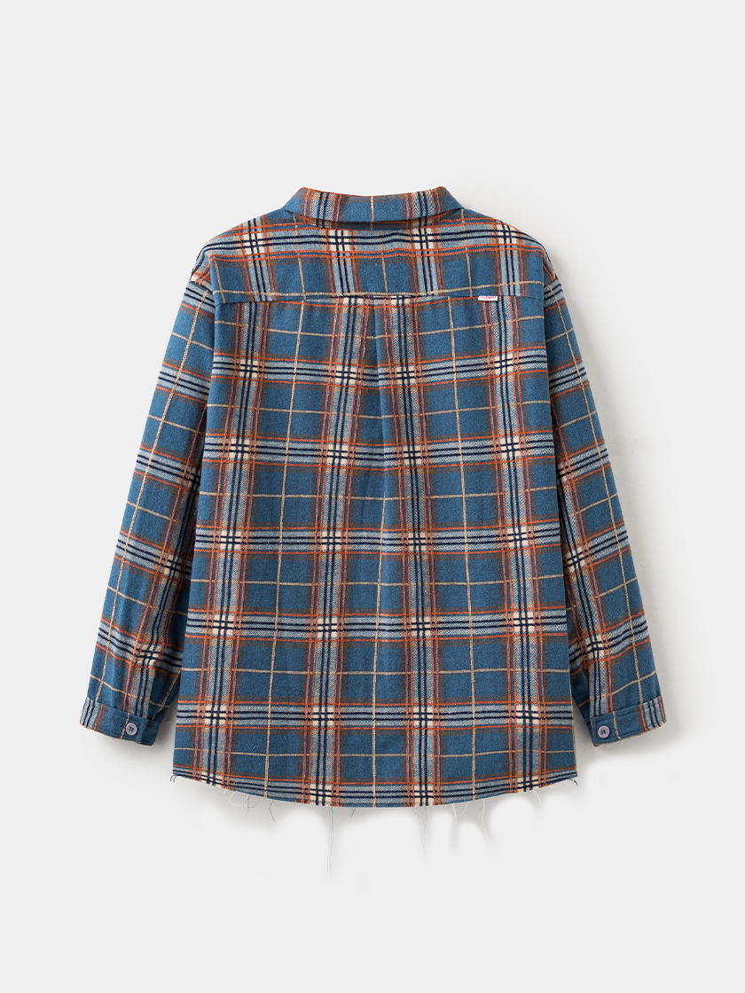 Raw Edge Plaid Shirt