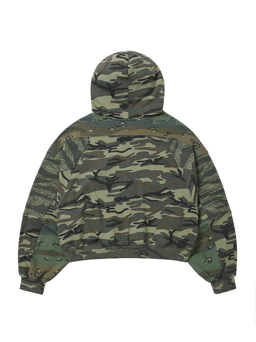 Cropped Mixed Zip-Up Hoodie Camo