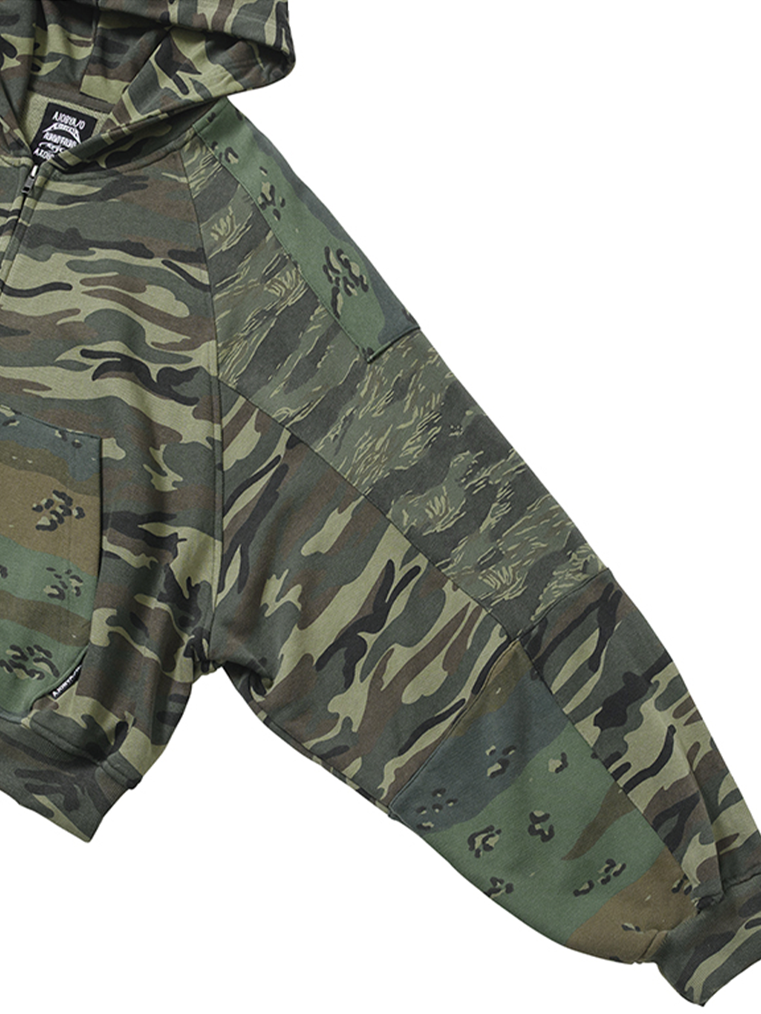 Cropped Mixed Zip-Up Hoodie Camo