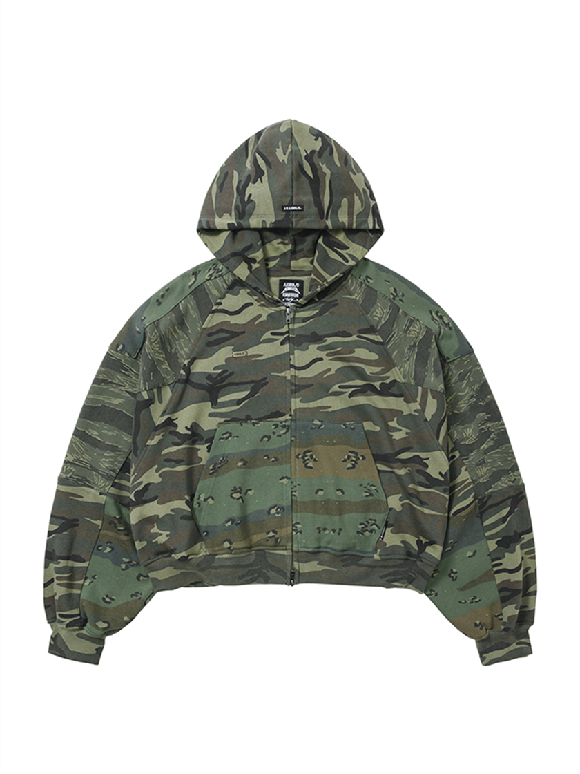 Cropped Mixed Zip-Up Hoodie Camo