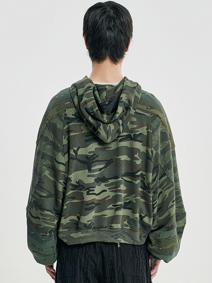 Cropped Mixed Zip-Up Hoodie Camo