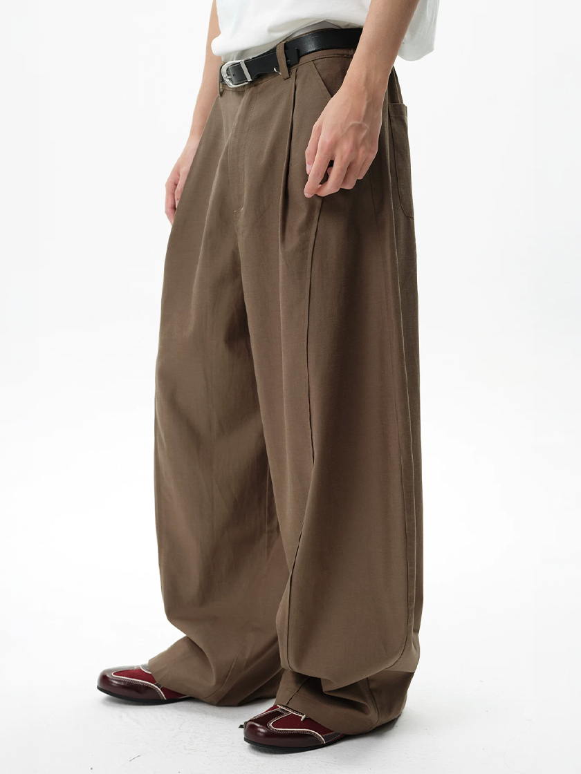 Oversized Curved Trousers Brown