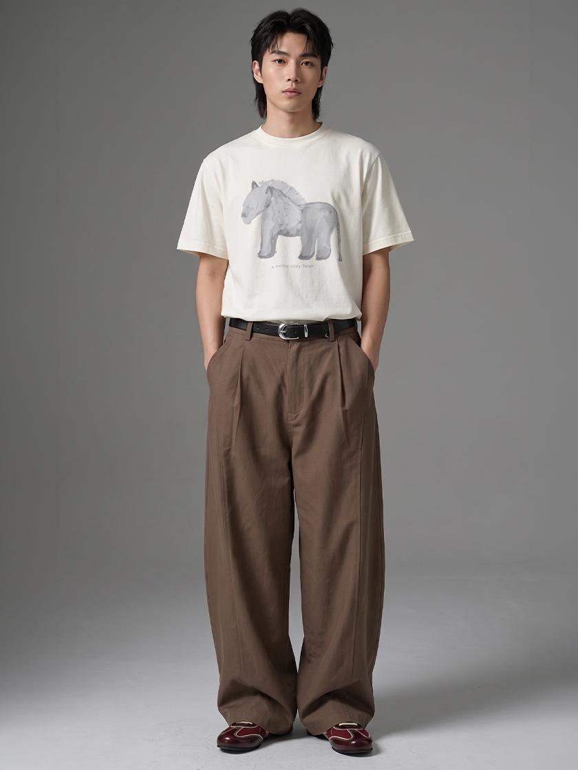 Oversized Curved Trousers Brown