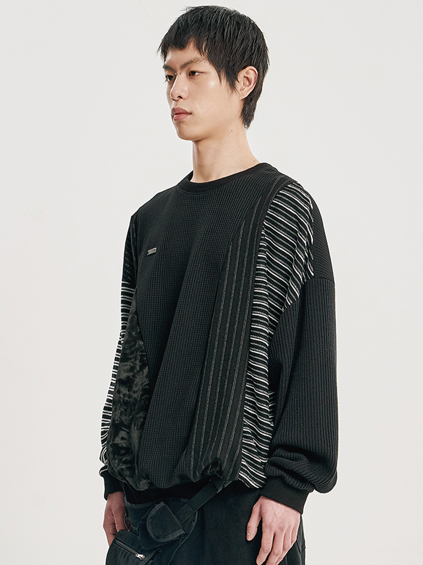 Mixed Fabric Panel Sweatshirt