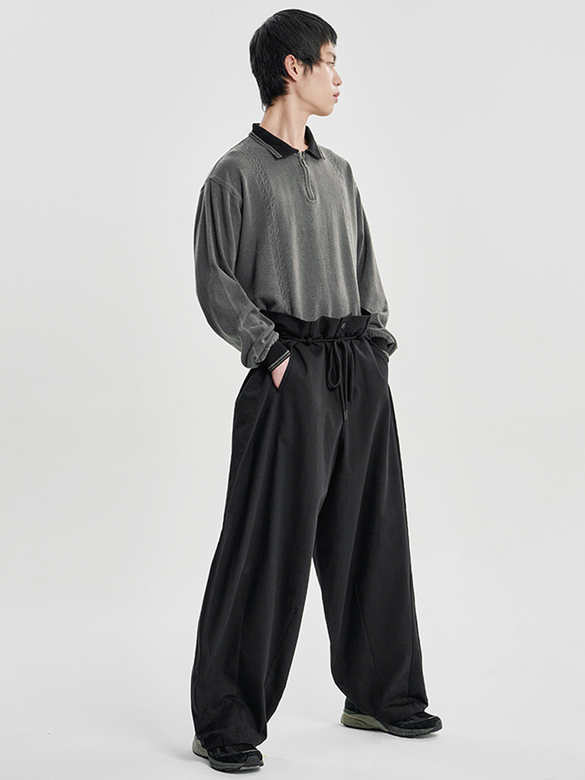 Cotton Twill One Tuck Pants Black