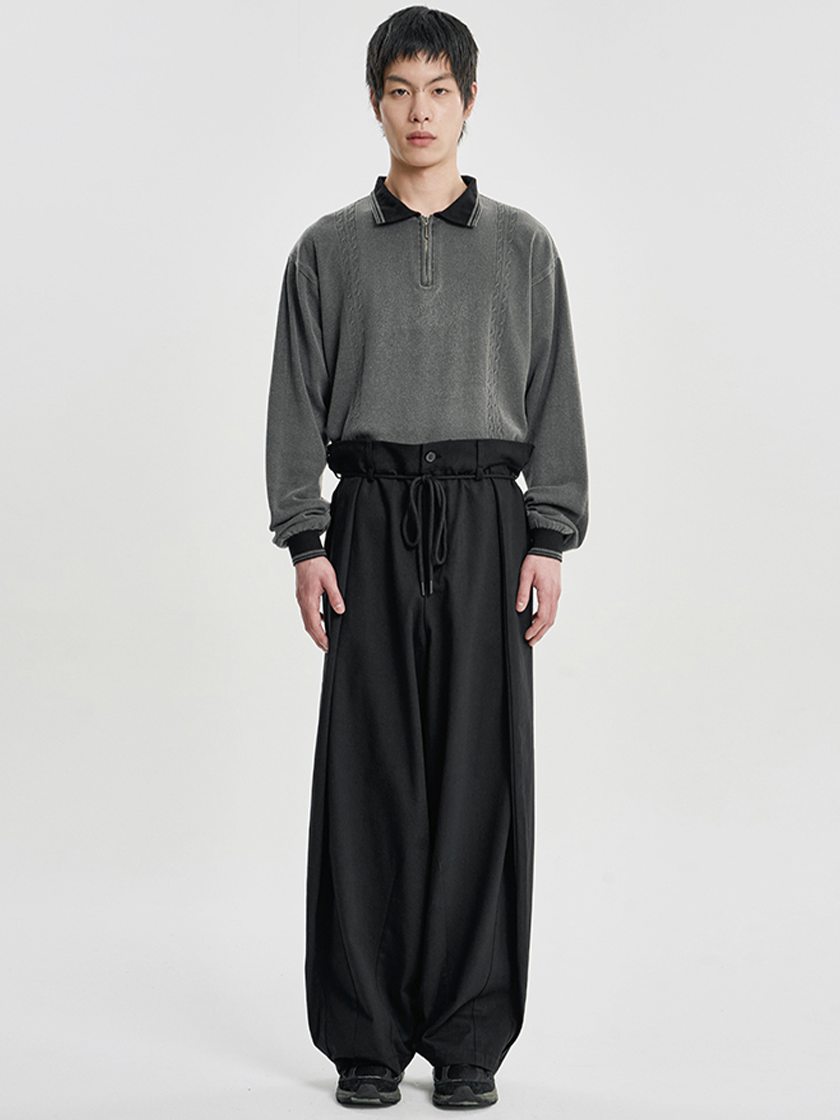 Cotton Twill One Tuck Pants Black