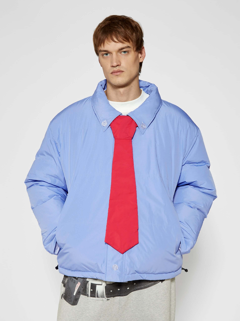 Reversible Tie Shirt Puffer