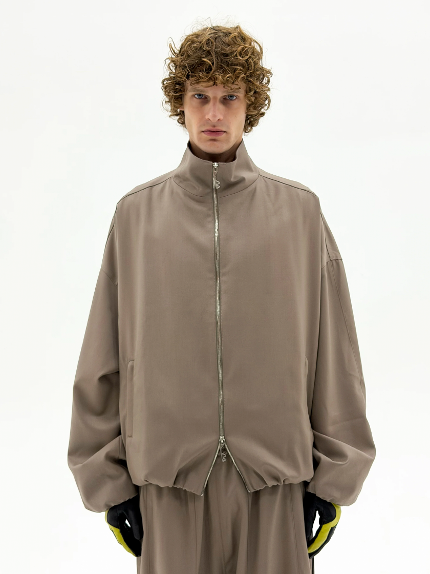 Oversized Wool Tracksuit Jacket Beige