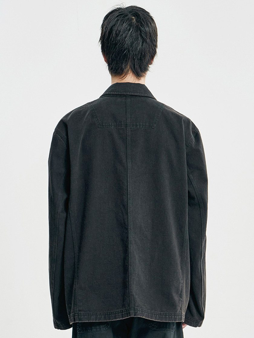 Washed Curved Seam Blazer Black