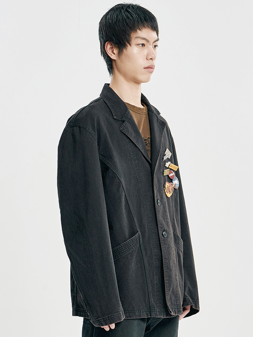 Washed Curved Seam Blazer Black