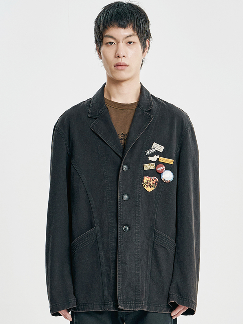 Washed Curved Seam Blazer Black