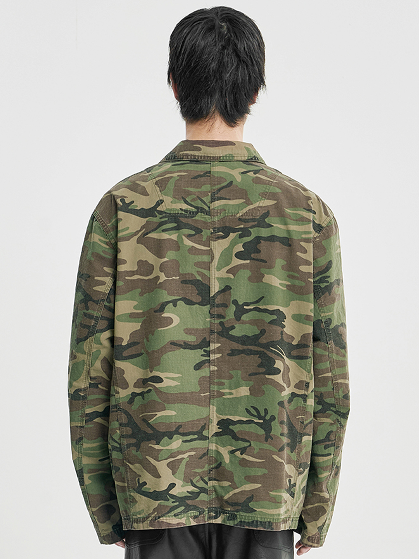 Washed Curved Seam Blazer Camo