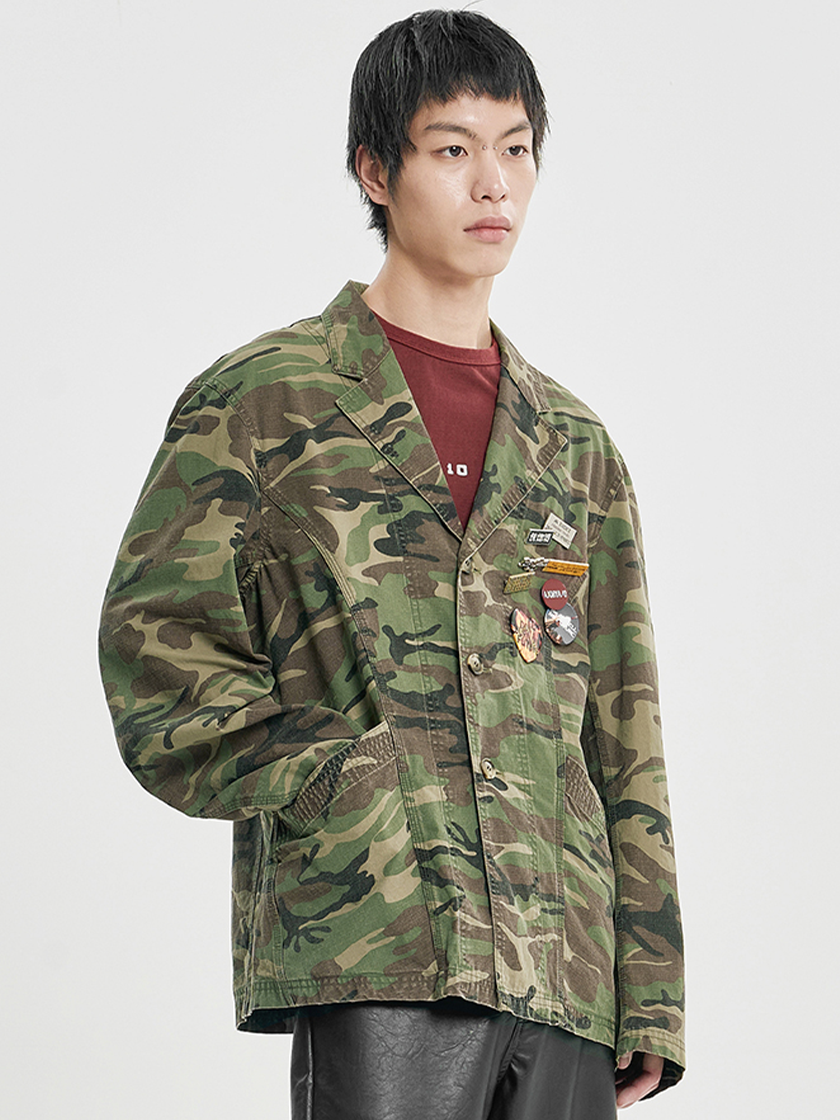 Washed Curved Seam Blazer Camo