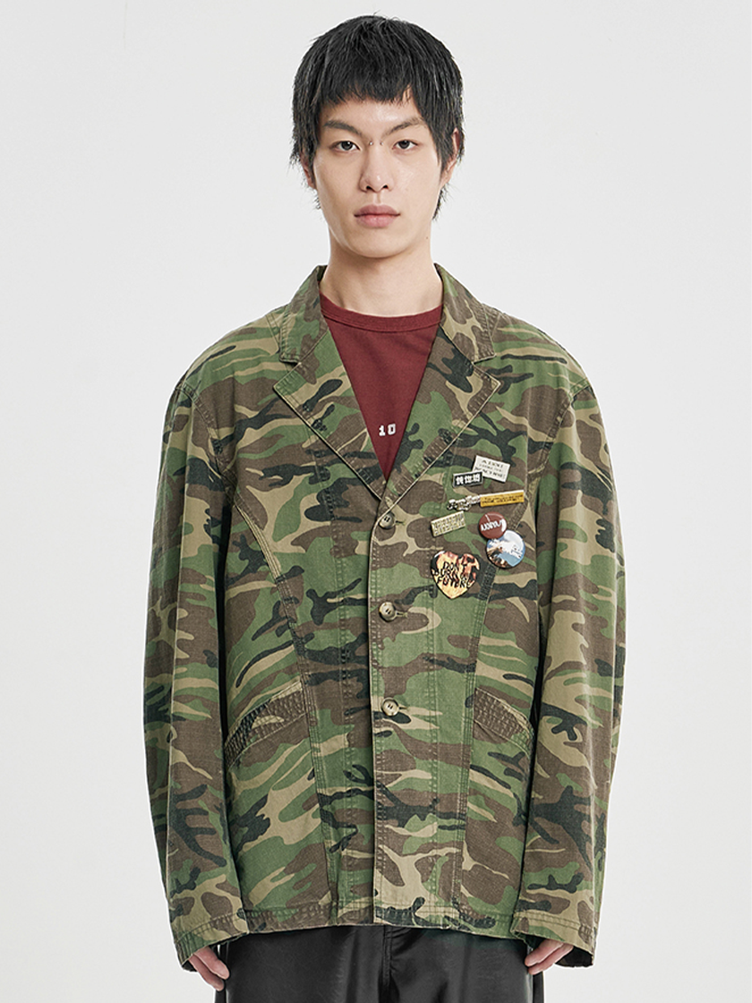 Washed Curved Seam Blazer Camo